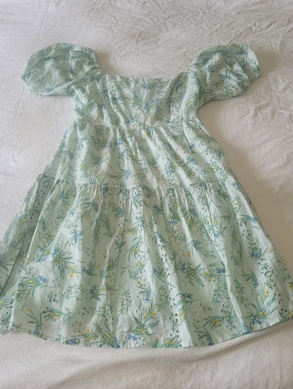 Jessica Simpson Babydoll Mini Dress Floral Eyelet Balloon Sleeve Cottage Core Sm